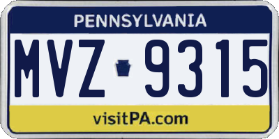 PA license plate MVZ9315