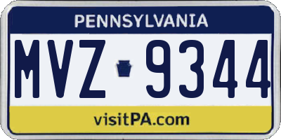 PA license plate MVZ9344