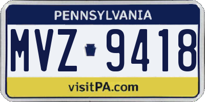 PA license plate MVZ9418