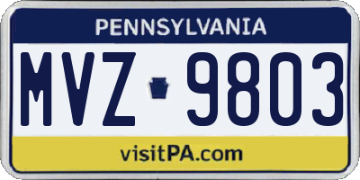PA license plate MVZ9803