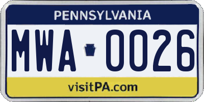 PA license plate MWA0026