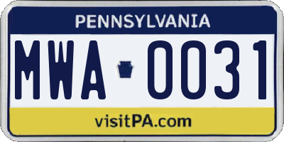 PA license plate MWA0031