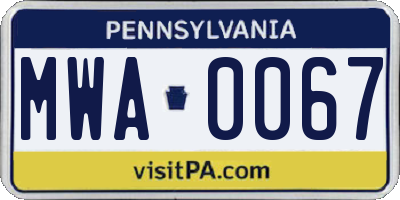 PA license plate MWA0067