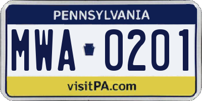 PA license plate MWA0201