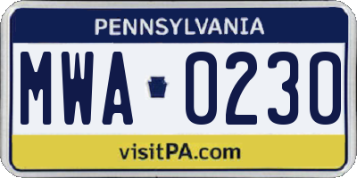 PA license plate MWA0230