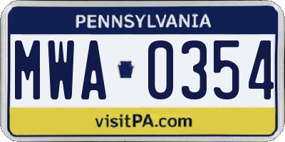 PA license plate MWA0354