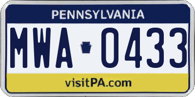 PA license plate MWA0433