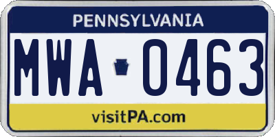 PA license plate MWA0463