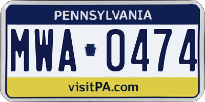 PA license plate MWA0474
