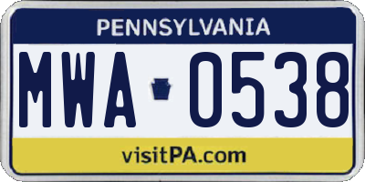PA license plate MWA0538