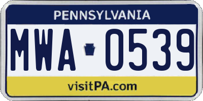 PA license plate MWA0539