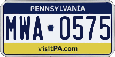 PA license plate MWA0575