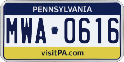 PA license plate MWA0616
