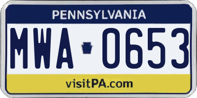PA license plate MWA0653
