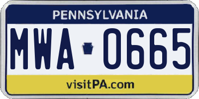 PA license plate MWA0665