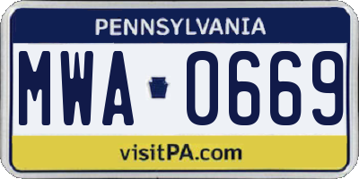 PA license plate MWA0669