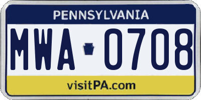 PA license plate MWA0708