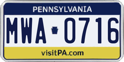 PA license plate MWA0716