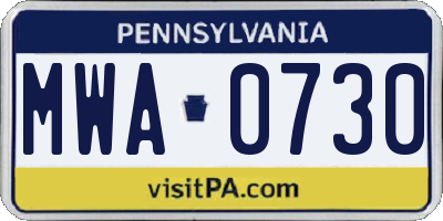 PA license plate MWA0730