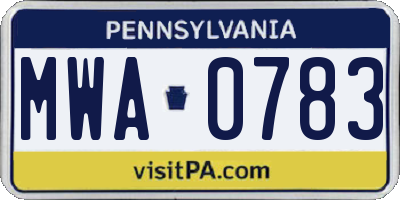PA license plate MWA0783