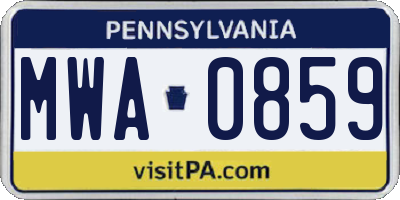 PA license plate MWA0859