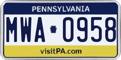 PA license plate MWA0958