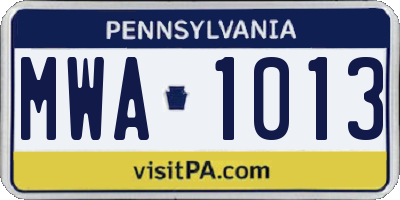 PA license plate MWA1013