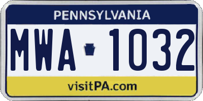 PA license plate MWA1032