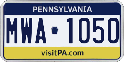 PA license plate MWA1050