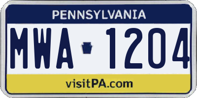 PA license plate MWA1204