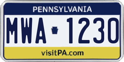 PA license plate MWA1230