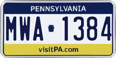 PA license plate MWA1384