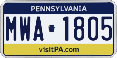 PA license plate MWA1805
