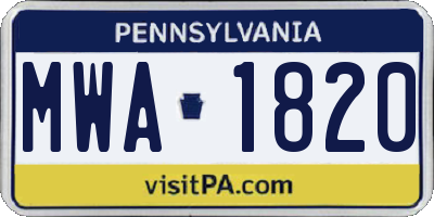 PA license plate MWA1820