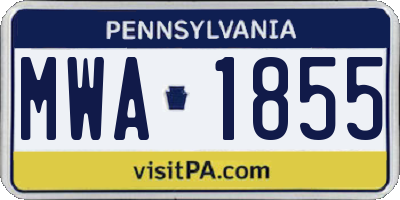 PA license plate MWA1855