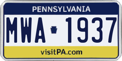 PA license plate MWA1937