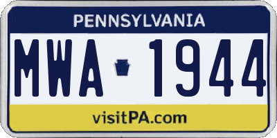 PA license plate MWA1944
