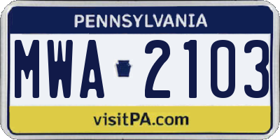 PA license plate MWA2103
