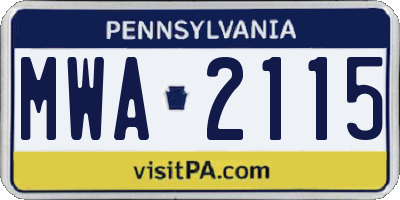 PA license plate MWA2115