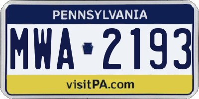 PA license plate MWA2193
