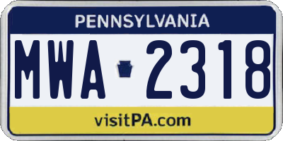 PA license plate MWA2318