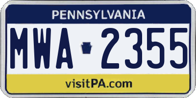PA license plate MWA2355