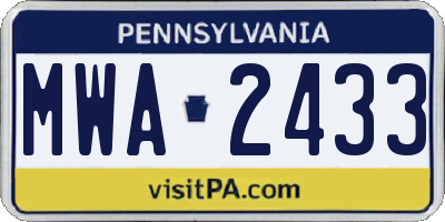 PA license plate MWA2433