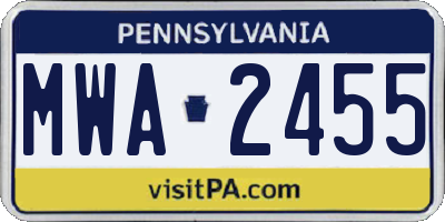 PA license plate MWA2455