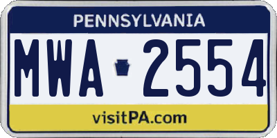 PA license plate MWA2554