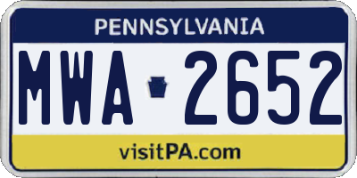PA license plate MWA2652