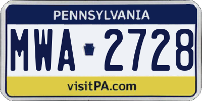 PA license plate MWA2728