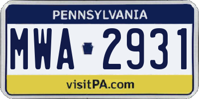 PA license plate MWA2931