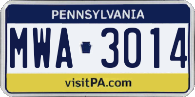 PA license plate MWA3014