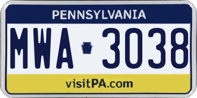 PA license plate MWA3038